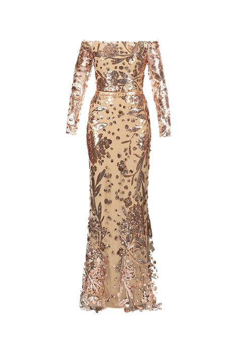 Gold beige sequin-Embroidered Tulle Long Dress Elie Saab - women